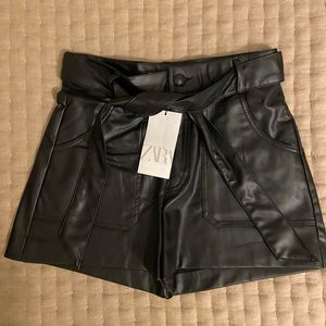 Black, vegan leather, Zara shorts